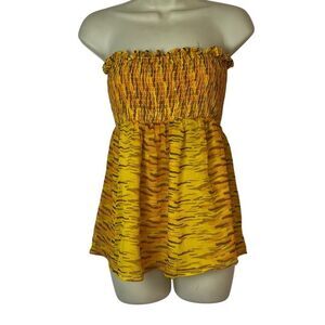 Express Y2K Silk Yellow Party Tube Top Size Medium